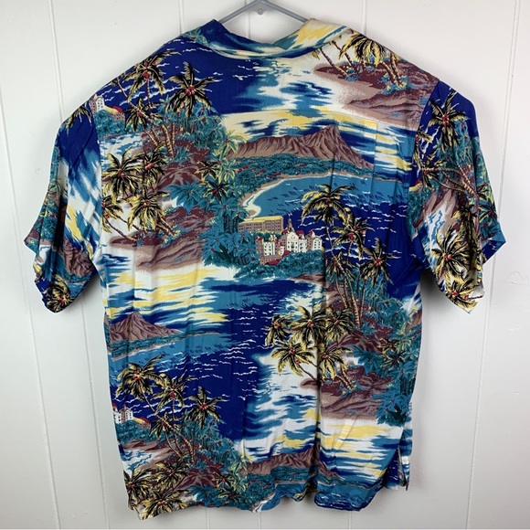 Vintage Go Barefoot Hawaiian Shirt Blue AOP Men’s Extra Large Made In USA - Picture 2 of 4